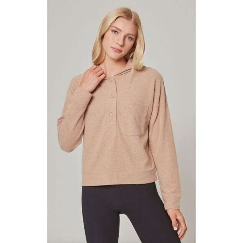 MPG Sport Brown Tranquil Cropped Placket Hoodie L